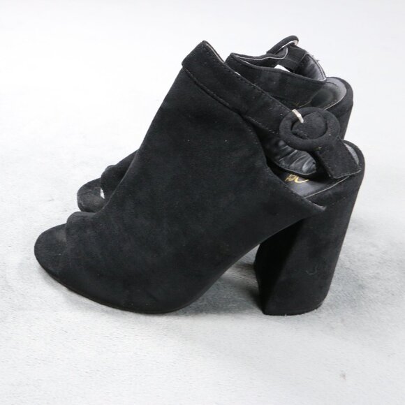 So Me Velma Black Suede Peep Toe Booties Women’s 5.5 Chunky Heel Ankle Shoes - Picture 7 of 12